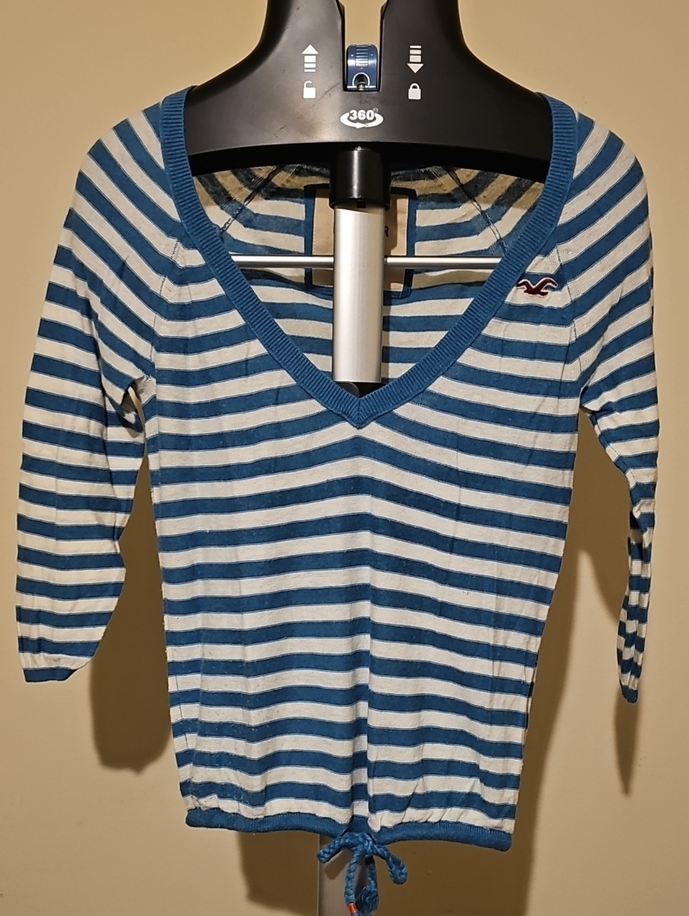 Hollister Blue & White Striped V-Neck Small